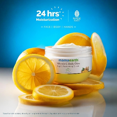 Picture of Mamaearth Vitamin C Daily Glow Light Moisturizing Cream with Vitamin C & Turmeric 200g | For Face, Hand & Body | 24H Moisturization | Quick Absorbing, Non-Greasy | Soft Moisturizer