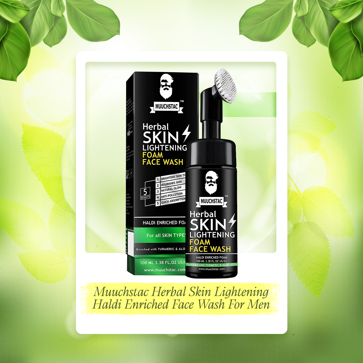 Picture of Muuchstac Herbal Skin Lightening Haldi Enriched Yellow Foam Face Wash For Men, With Haldi(Turmeric) & Aloe Vera Extracts For Skin Brightening And Nourishment-100 ML