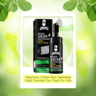 Picture of Muuchstac Herbal Skin Lightening Haldi Enriched Yellow Foam Face Wash For Men, With Haldi(Turmeric) & Aloe Vera Extracts For Skin Brightening And Nourishment-100 ML