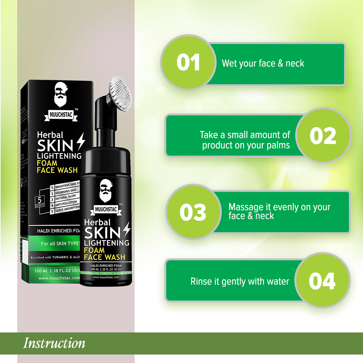 Picture of Muuchstac Herbal Skin Lightening Haldi Enriched Yellow Foam Face Wash For Men, With Haldi(Turmeric) & Aloe Vera Extracts For Skin Brightening And Nourishment-100 ML