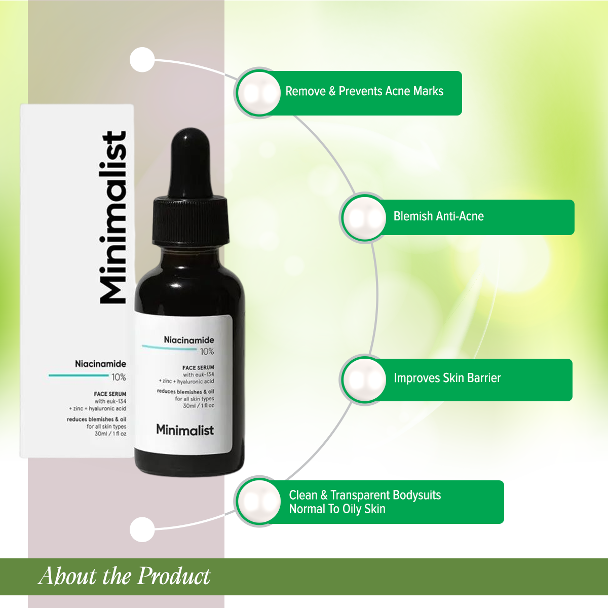 Picture of Minimalist 10% Niacinamide Face Serum for Acne Marks, Blemishes & Oil Balancing with Zinc | Skin Clarifying Anti Acne Serum for Oily & Acne Prone Skin -30 ml