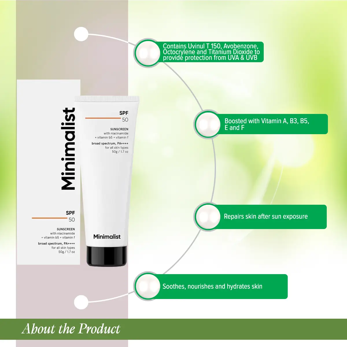 Picture of Minimalist Sunscreen Spf 50 Lightweight, No White Cast, Broad Spectrum Pa ++++, Acne Safe| For Men & Women-50 Gm