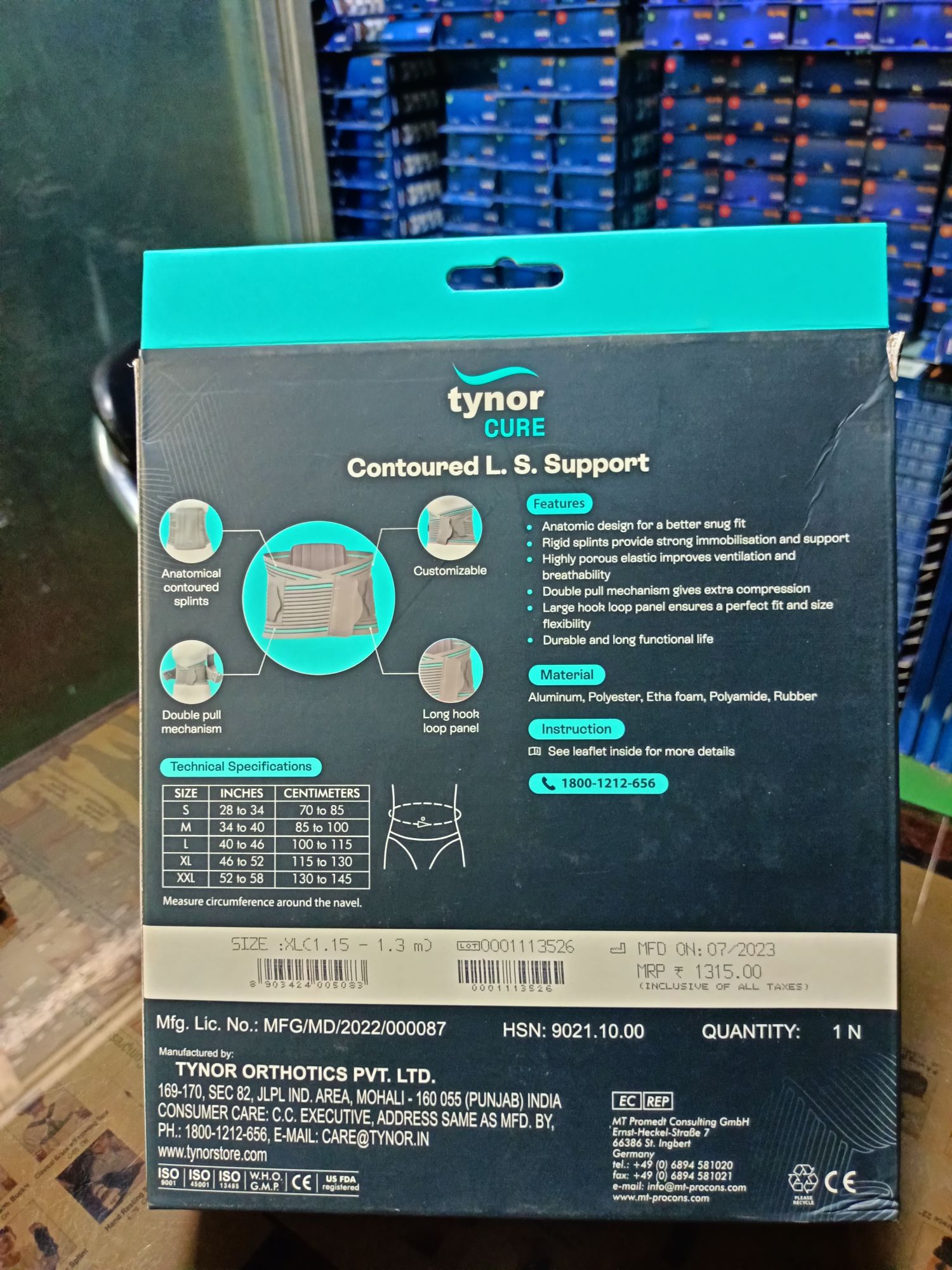 Picture of Tynor Contoured L.S support,(Soientifically designed belt with four contoured rigid splints inside the back panel that provides strong immobilisation and support )