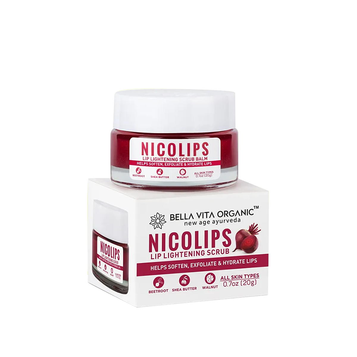 Picture of Bella Vita Organic NicoLips Lip Scrub Balm Brightening Dark Lips for Men and Women Dry Lips-20 gram