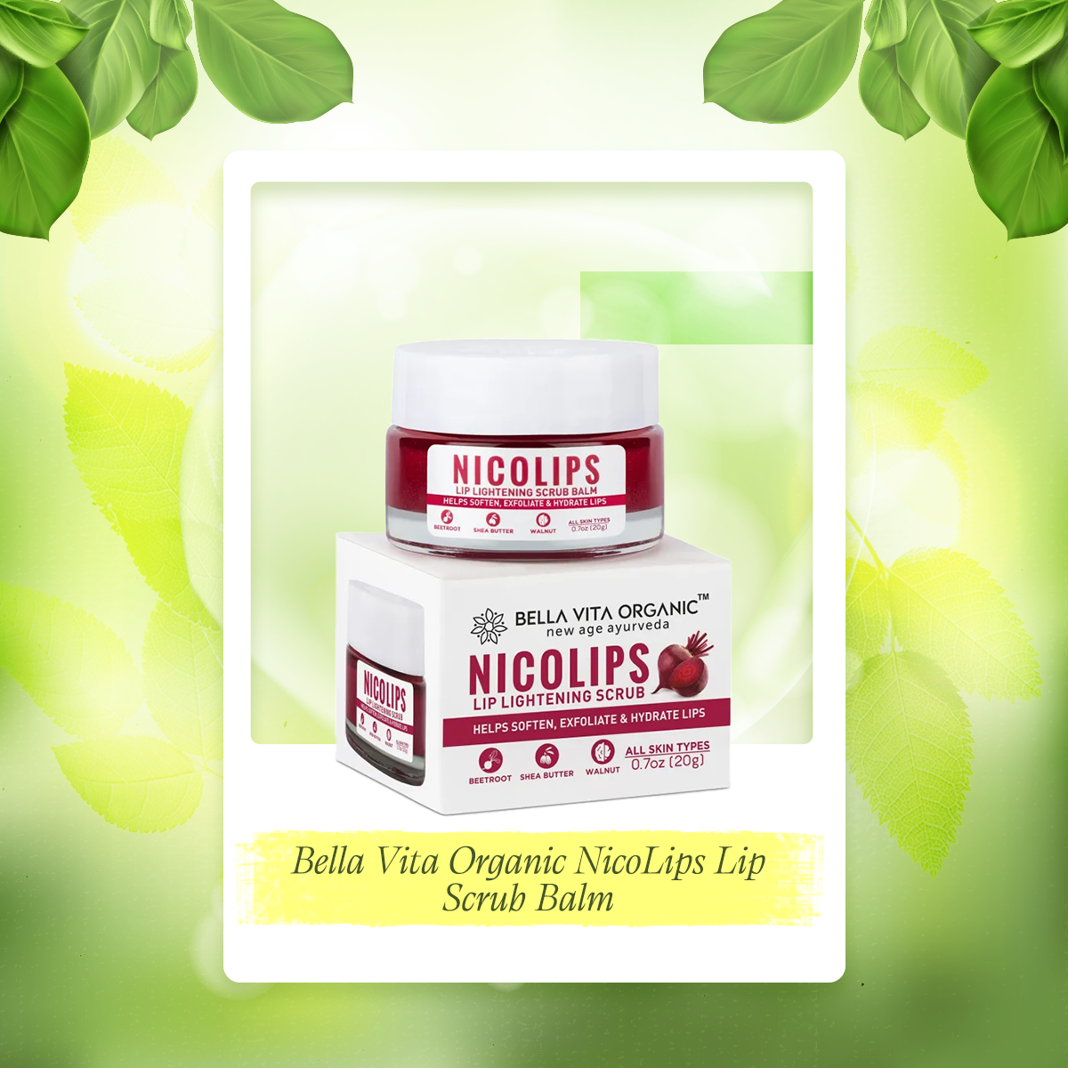 Picture of Bella Vita Organic NicoLips Lip Scrub Balm Brightening Dark Lips for Men and Women Dry Lips-20 gram