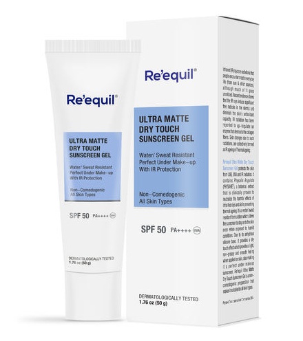 Picture of Re' Equil Ultra Matte Dry Touch Sunscreen Gel Spf 50 Pa++++ Water Resistant With Zinc Oxide And Titanium Dioxide 50G