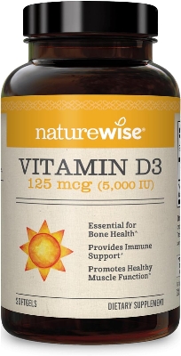 Picture of NatureWise Vitamin D3 5000iu (125 mcg) Healthy Muscle Function, and Immune Support, Non-GMO, Gluten Free in Cold-Pressed Olive Oil, Packaging Vary ( Mini Softgel), 90 Count