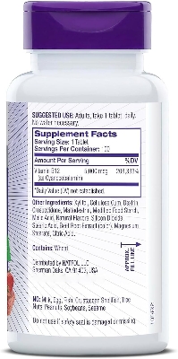 Picture of Natrol Vitamin B-12 5000mcg, Dietary Supplement for Energy and Healthy Nervous System Support, 100 Strawberry-Flavored Fast Dissolve Tablets