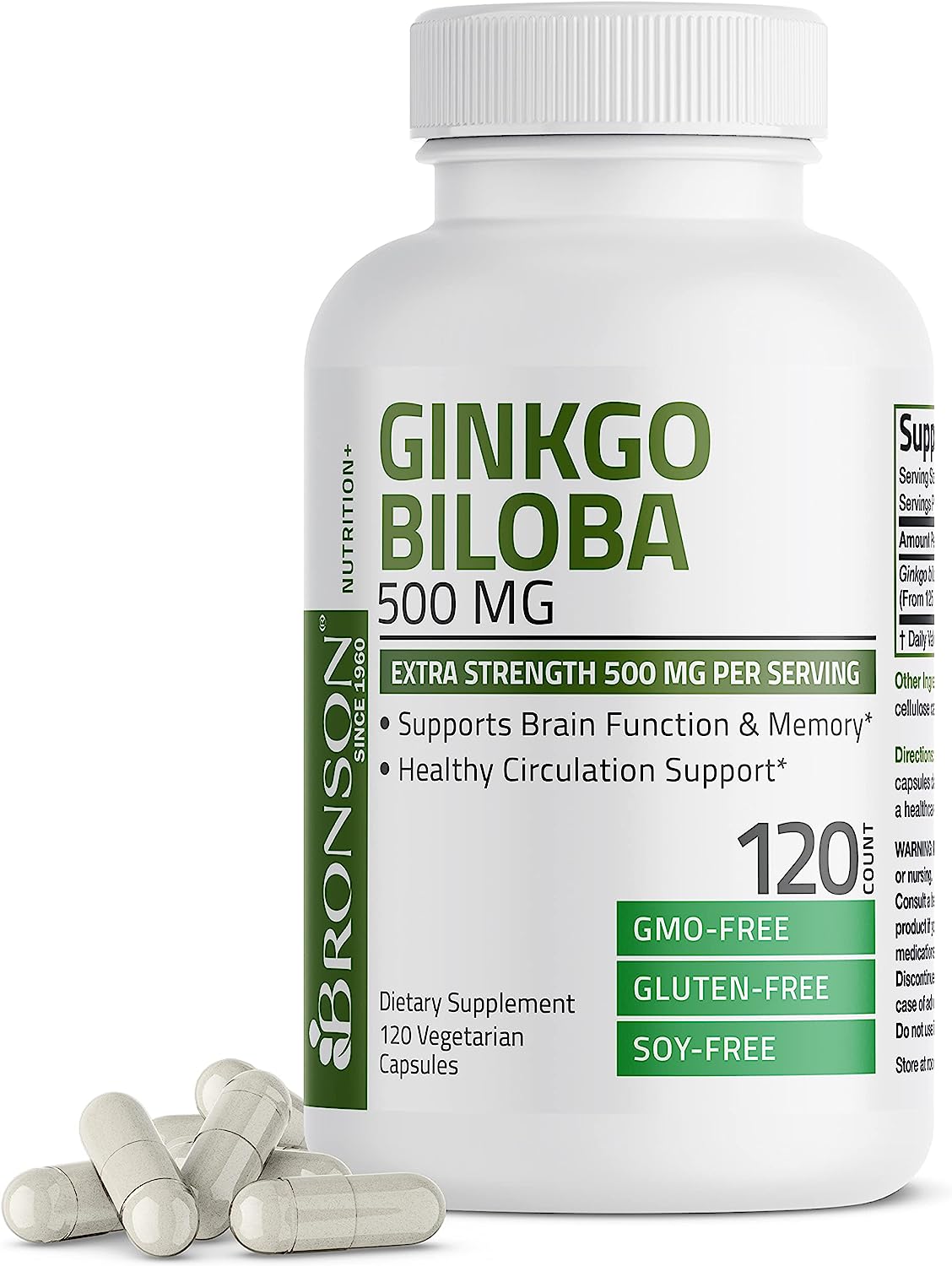 Picture of Bronson Ginkgo Biloba 500mg Extra Strength Supports Brain Function & Memory Support, 120 Vegetarian Capsules