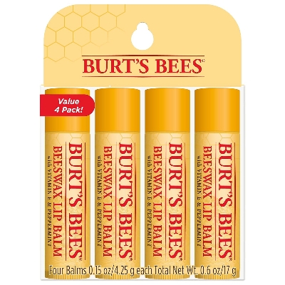 Picture of Burt's Bees Lip Balm Stocking Stuffers, Moisturizing Lip Care Christmas Gifts Beeswax with Vitamin E & Peppermint Oil, 100% Natural (4-Pack)