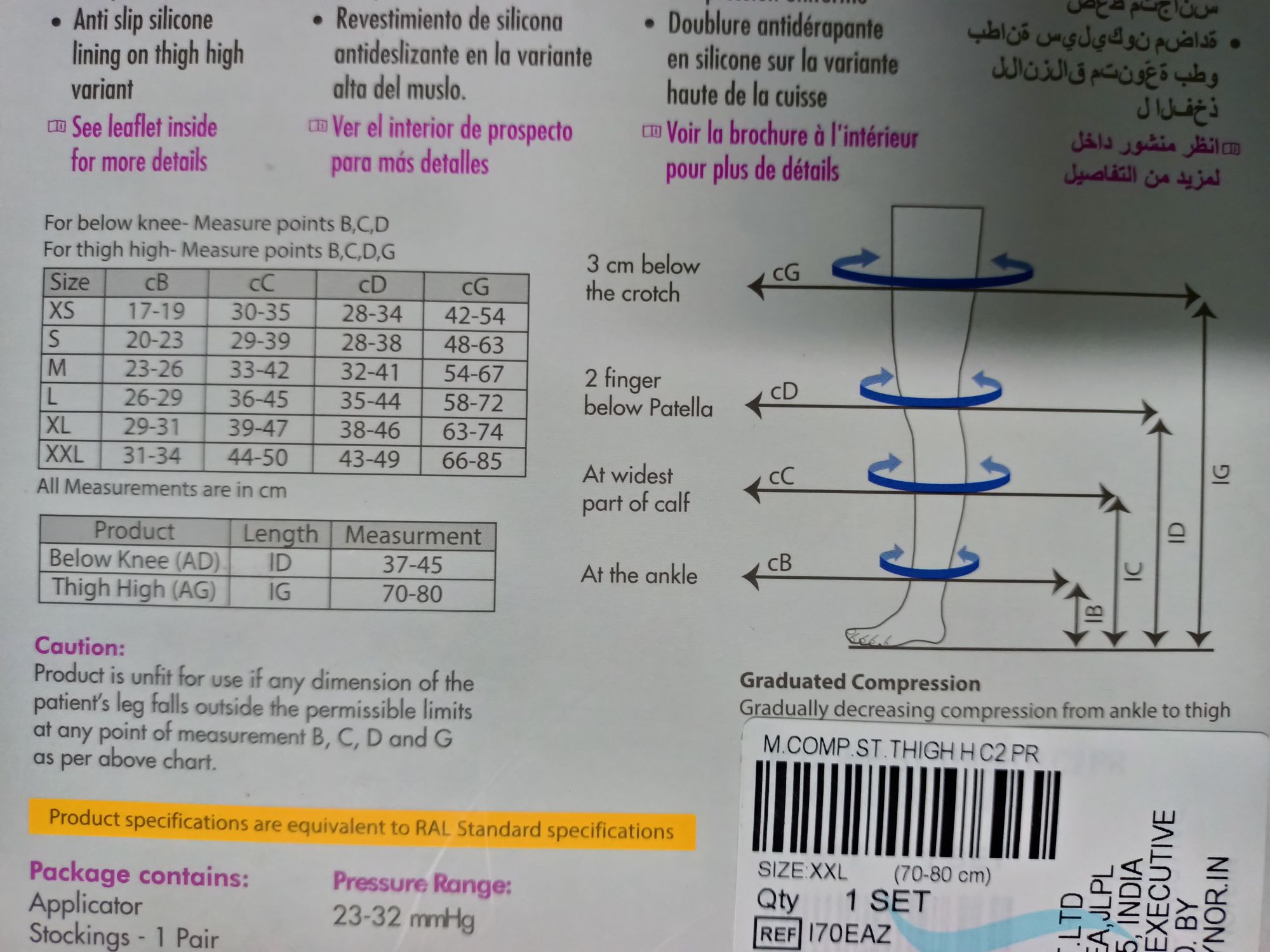 Picture of Tynor Medical Compression Stockings Thigh High | I-70 (Class -2)20-30