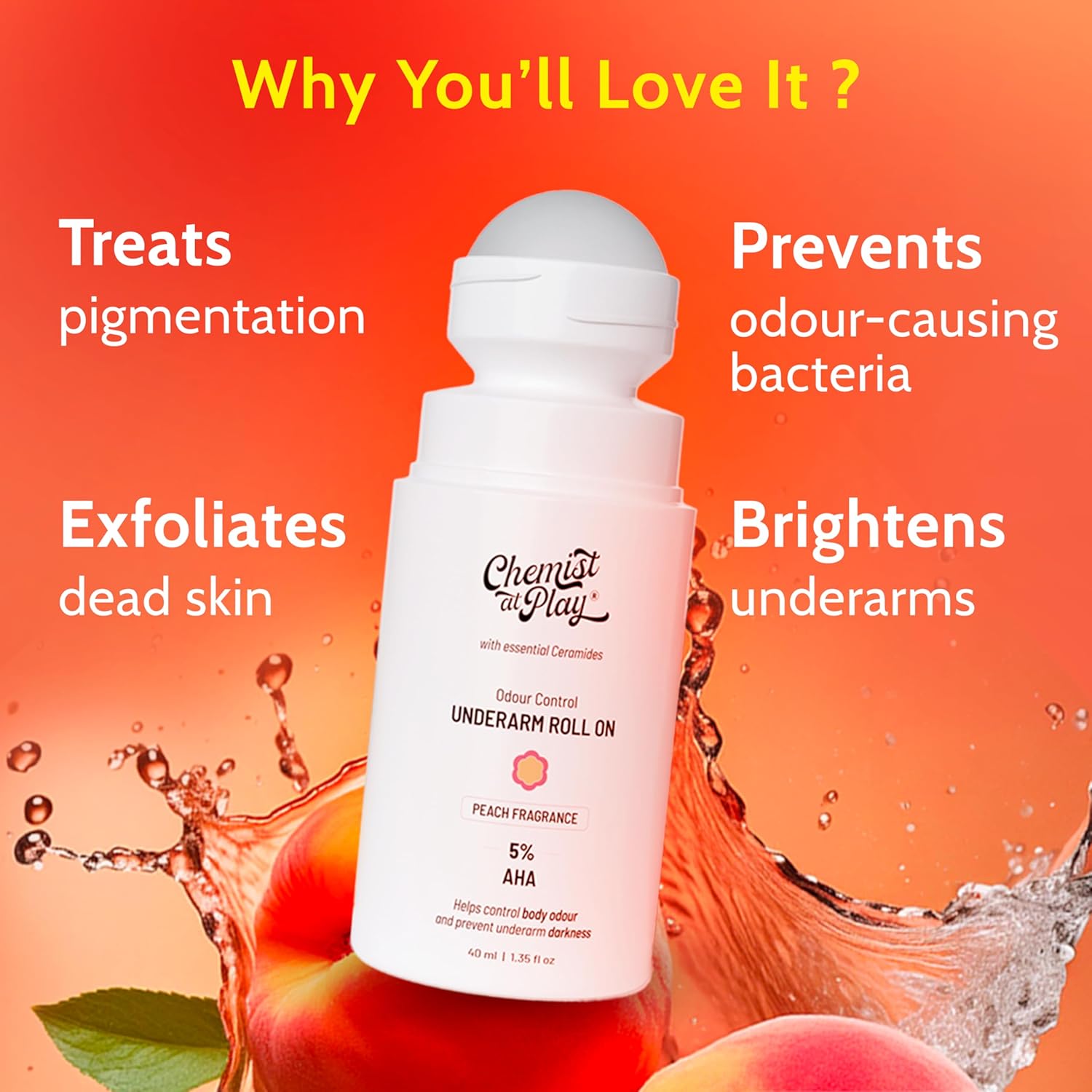 Picture of Chemist at Play UnderArm Roll-On-40 ml (Peach Fragrance)- (seal open box)