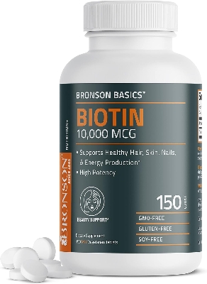 Picture of Bronson Biotin 10,000 MCG Supports Healthy Hair, Skin & Nails & Energy Production - High Potency Beauty Support - Non-GMO, 150 Vegetarian Tablets
