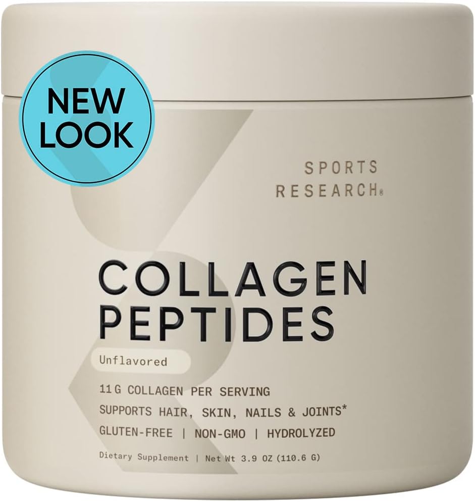 Picture of Sports Research Collagen Peptides - Hydrolyzed Type 1 & 3 Collagen Powder Protein Supplement for Healthy Skin, Nails, & Joints - Easy Mixing Vital Nutrients & Proteins, Collagen for Women & Men