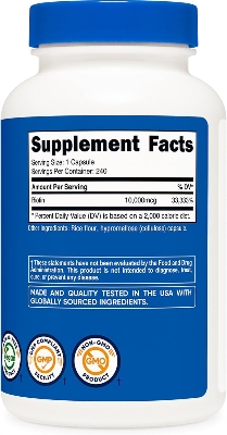 Picture of Nutricost Biotin (Vitamin B7) 10,000mcg (10mg) Vitamin Supplement, 240 Capsules - Vegetarian, Gluten Free, Quick Release, Non-GMO