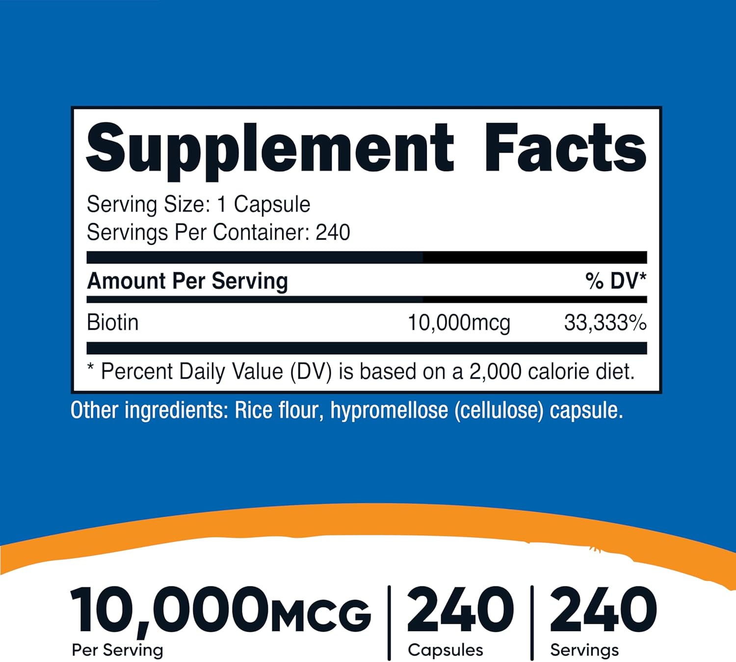 Picture of Nutricost Biotin (Vitamin B7) 10,000mcg (10mg) Vitamin Supplement, 240 Capsules - Vegetarian, Gluten Free, Quick Release, Non-GMO