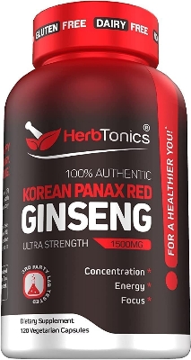 Picture of Herbtonics Korean Red Panax Ginseng 1500mg - High Potency Ginseng for Energy, Performance & Immune Support for Men & Women - Ginseng Root Extract Powder Supplement for Focus and Vitality -120 Capsules