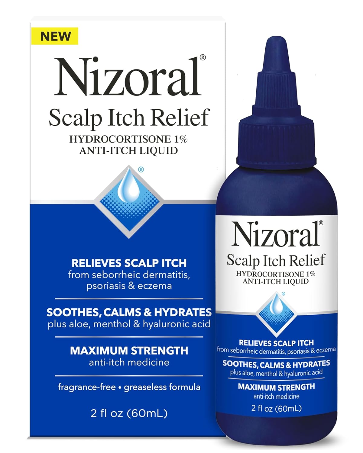 Picture of Nizoral Scalp Itch Relief Liquid Relieves Scalp Itch and Soothes, Calms and Hydrates with Maximum Strength Anti-Itch Medicine (Hydrocortisone 1%), 2 Fl Oz