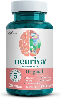 Picture of NEURIVA Original Decaffeinated Clinically Tested Nootropic Brain Supplement for Memory, Focus & Concentration, NeuroFactor & Phosphatidylserine, 28ct Capsules