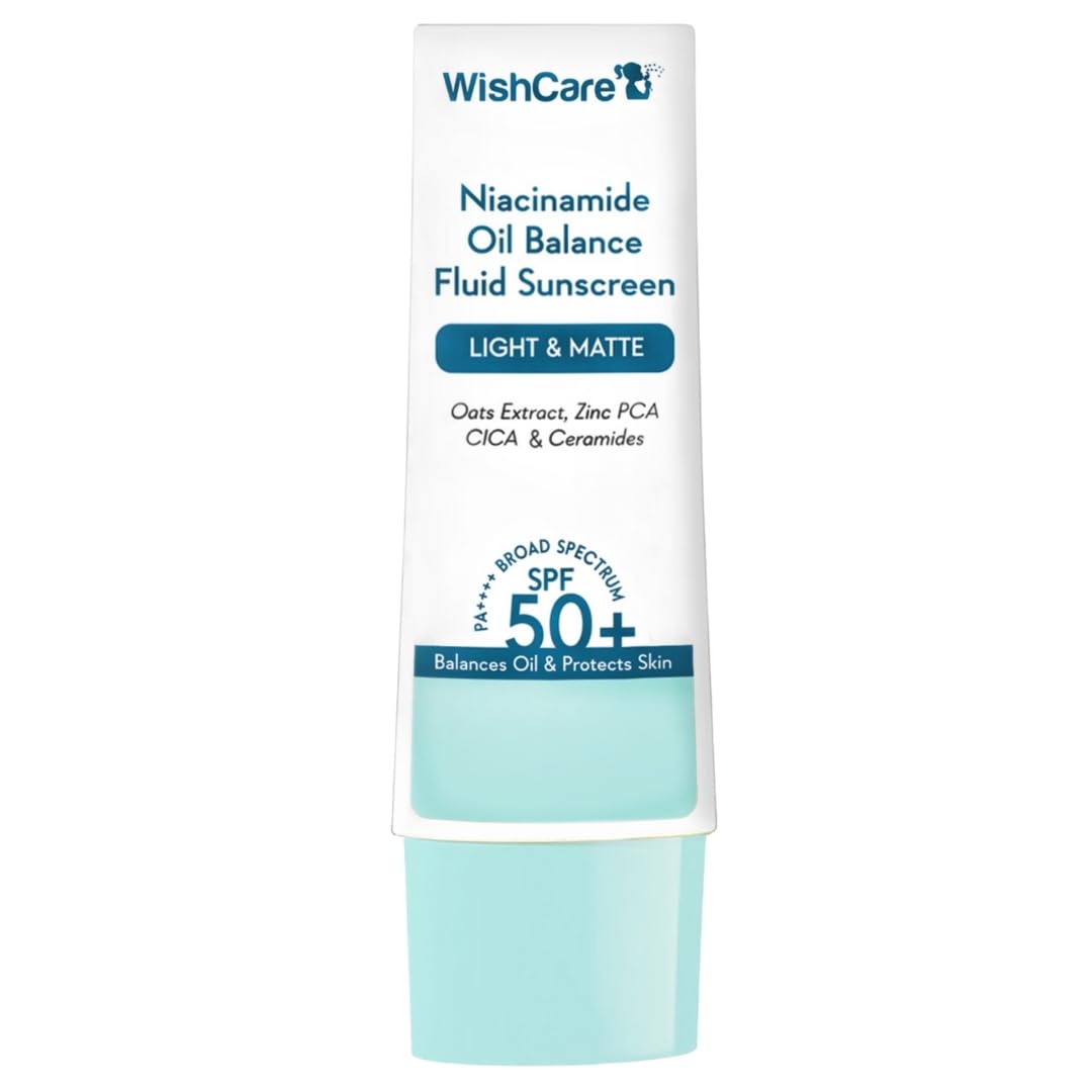 Picture of WishCare 5% Niacinamide Oil Balance Fluid Sunscreen SPF 50 PA++++ - Light & Matte Sunscreen for Oily Skin with Broad Spectrum Protection & No White Cast - 50g