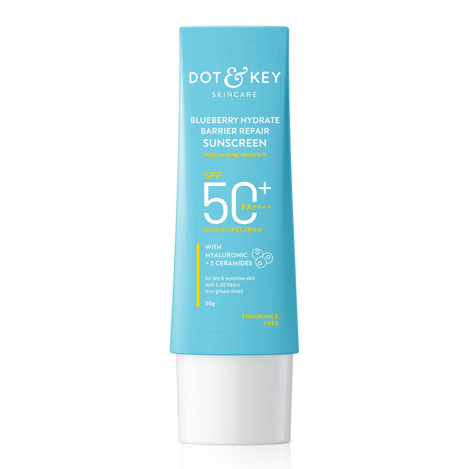 Picture of Dot & Key Bluberry Hydrate Barrier Repair Sunscreen SPF 50+, PA++++ | For Dry & Sensitive Skin | Non - Greasy Finish | No White Cast | UV & Blue Light Protection | Broad Spectrum | 50g