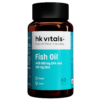 Picture of HealthKart FishOil Capsule For Men And Women, 60 Omega 3 Fish Oil Capsules (1000mg Omega 3 with 180 mg EPA & 120 mg DHA), for Brain, Heart, Eyes, and Joints Health