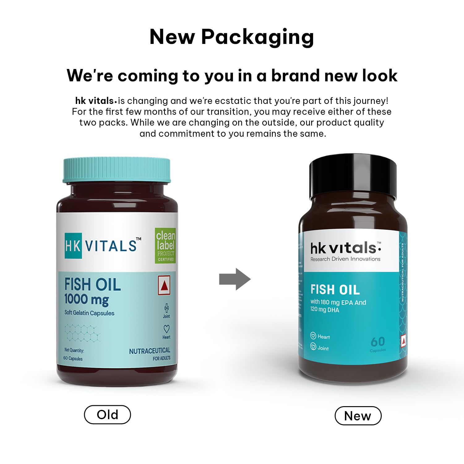 Picture of HealthKart FishOil Capsule For Men And Women, 60 Omega 3 Fish Oil Capsules (1000mg Omega 3 with 180 mg EPA & 120 mg DHA), for Brain, Heart, Eyes, and Joints Health