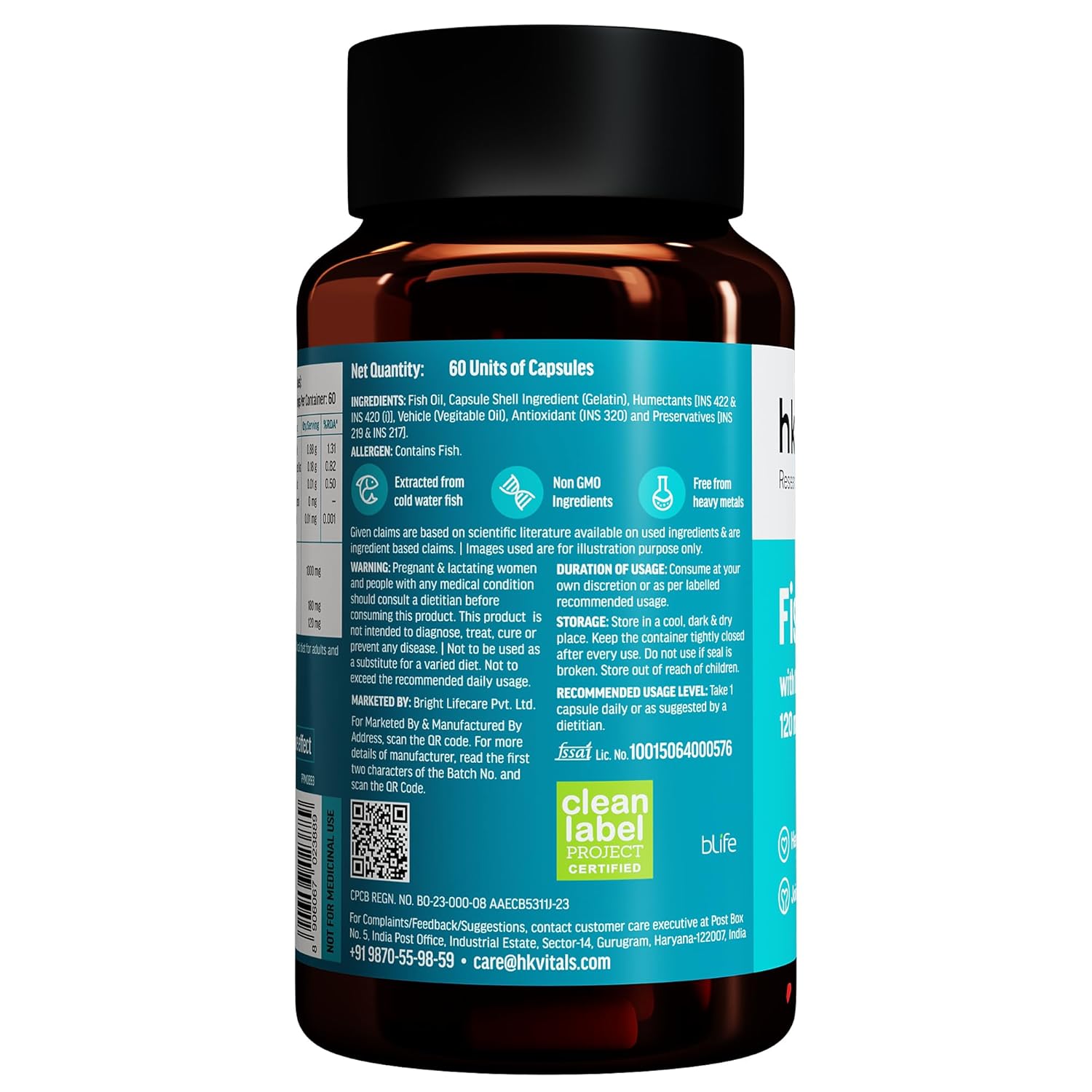 Picture of HealthKart FishOil Capsule For Men And Women, 60 Omega 3 Fish Oil Capsules (1000mg Omega 3 with 180 mg EPA & 120 mg DHA), for Brain, Heart, Eyes, and Joints Health