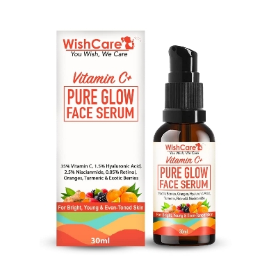 Picture of WishCare Pure Glow 35% Vitamin C Face Serum - With Hyaluronic Acid, Retinol, Niacinamide, Oranges, Berries & Turmeric - For Glowing, Bright, Young and Even Toned Skin - 30 ml
