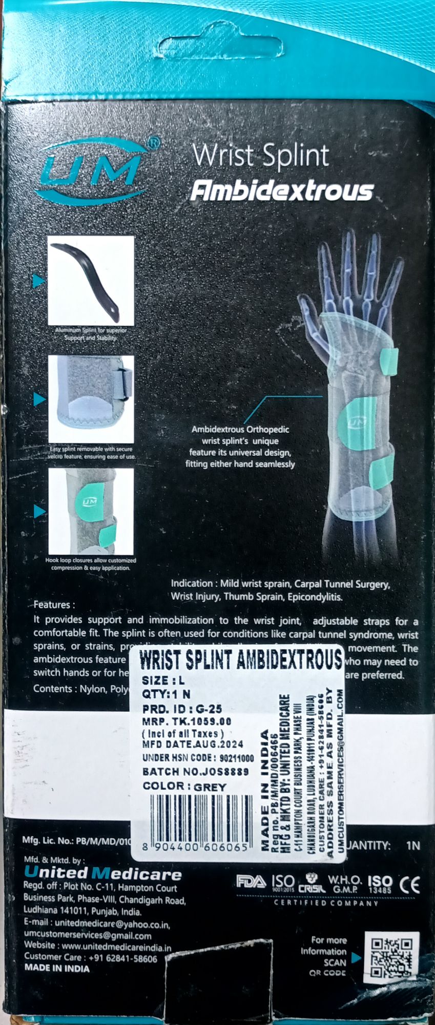 Picture of Wrist Splint ambidextrous (um)
