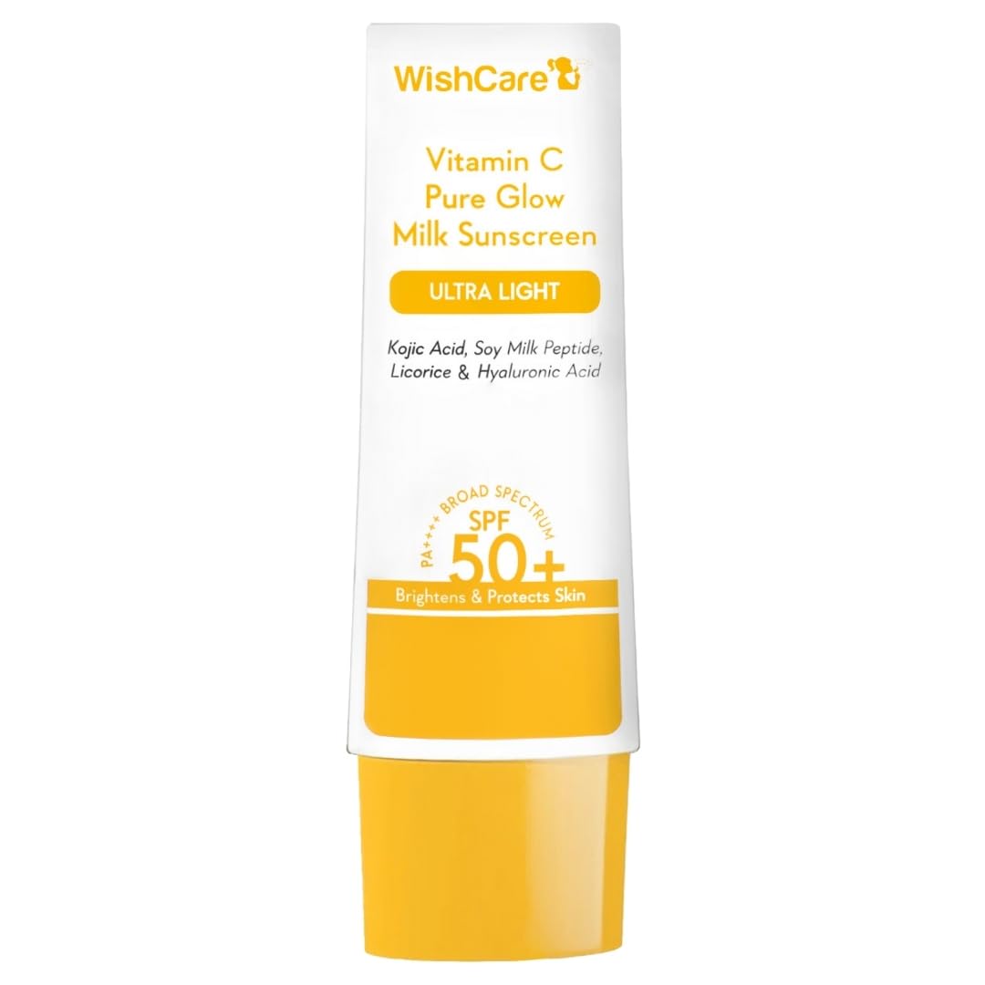 Picture of WishCare Vitamin C Pure Glow Milk Sunscreen SPF 50 PA++++ - Ultra Light Weight, Oil Free with Broad Spectrum Protection & No White Cast - 50g