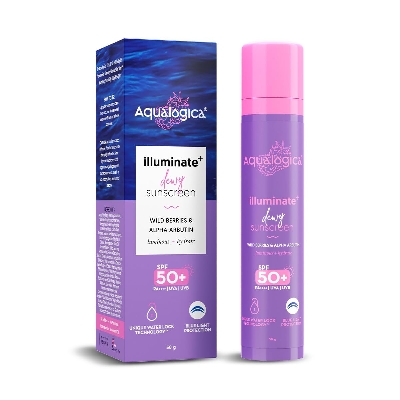 Picture of Aqualogica lluminate+ Dewy All Skin Type Sunscreen Spf 50+ Pa++++ With Wild Berries&Alpha Arbutin - 50 G Protection Against Uva/B&Blue Light Protection Fragrance-Free For Luminous&Sun Protected Skin