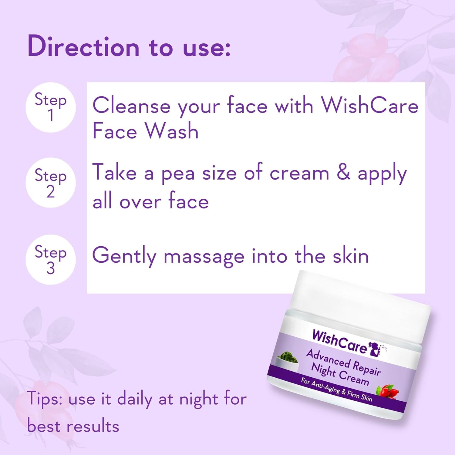 Picture of WishCare Collagen Boosting - Advance Repair Night Cream - With Retinol, Niacinamide, GrapeSeed, Sea Algae, Jojoba & Rosehip - For Anti-Aging, Skin Firming & Plumping Skin - 50 gm