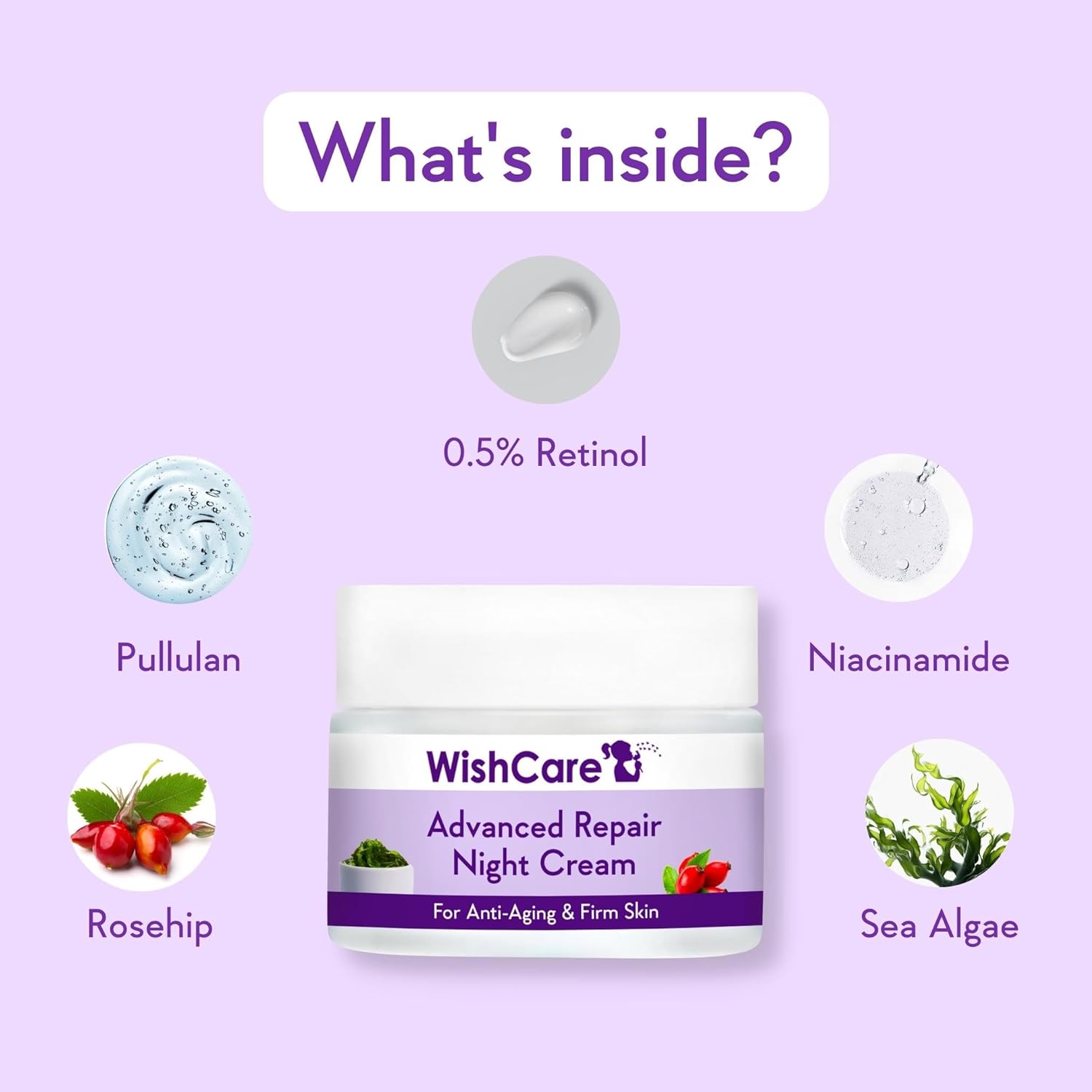 Picture of WishCare Collagen Boosting - Advance Repair Night Cream - With Retinol, Niacinamide, GrapeSeed, Sea Algae, Jojoba & Rosehip - For Anti-Aging, Skin Firming & Plumping Skin - 50 gm