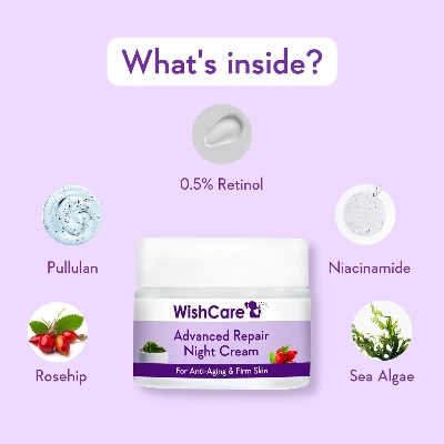 Picture of WishCare Collagen Boosting - Advance Repair Night Cream - With Retinol, Niacinamide, GrapeSeed, Sea Algae, Jojoba & Rosehip - For Anti-Aging, Skin Firming & Plumping Skin - 50 gm