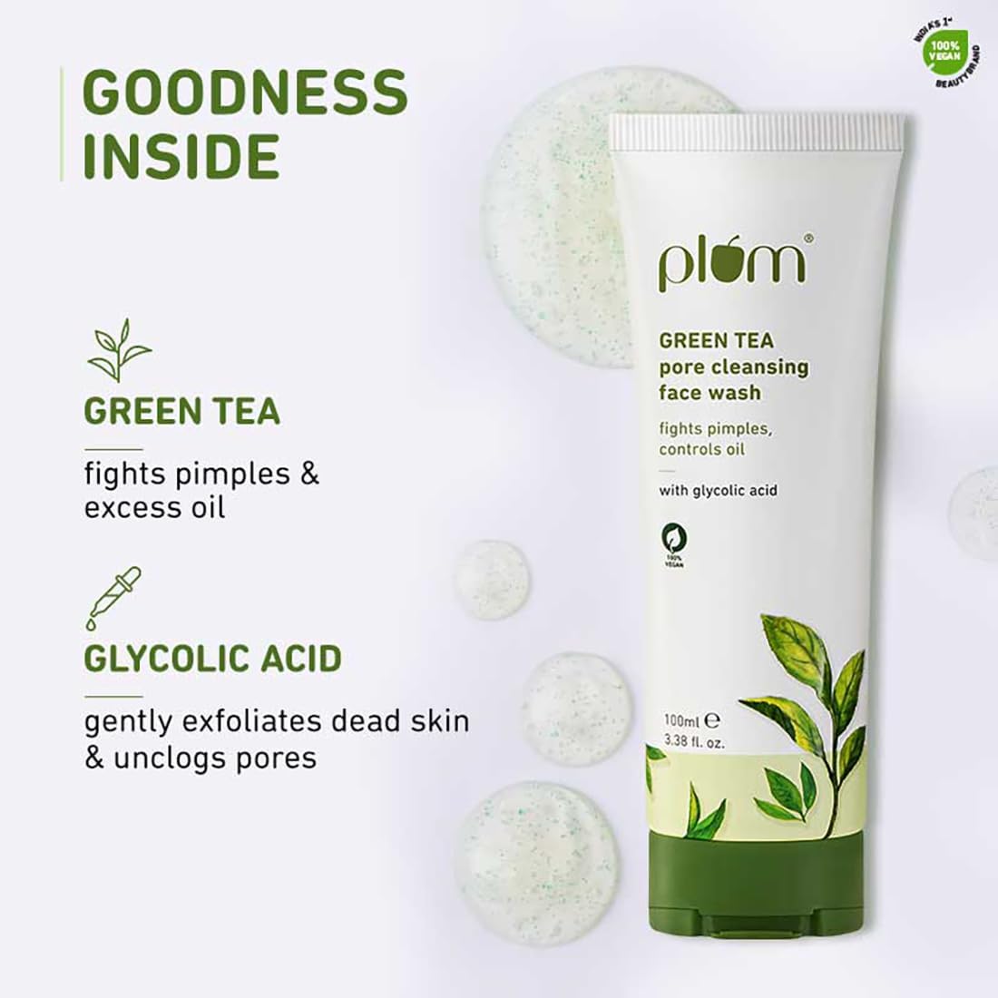 Picture of Plum Green Tea Pore Cleansing Face Wash For Oily Skin | With Glycolic Acid | Fights Acne, Controls Excess Oil | Removes Dead Skin Cells | Gentle & Non-Drying | Women & Men | 100% Vegan | 100 ml