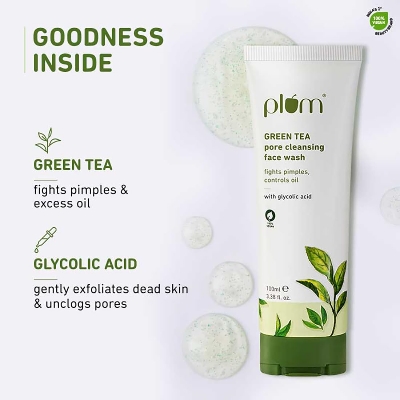 Picture of Plum Green Tea Pore Cleansing Face Wash For Oily Skin | With Glycolic Acid | Fights Acne, Controls Excess Oil | Removes Dead Skin Cells | Gentle & Non-Drying | Women & Men | 100% Vegan | 100 ml