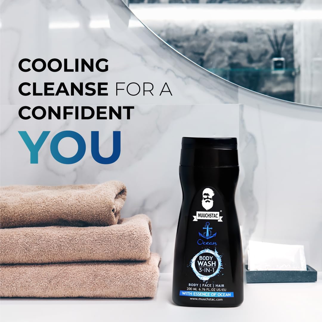 Picture of Muuchstac Ocean 3-in-1 Body Wash for Men | Clear Skin, Controls Sweat, Fights Body Acne & Bad Odour, Shower Gel for Long-Lasting Fresh | 200 ml