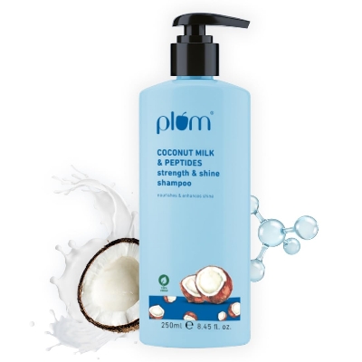 Picture of Plum Coconut Shampoo for Dull Hair with Coconut Milk and Peptides for Strong & Shiny Hair I 22x shine I Soft, silky hair I Shampoo for Women and Men | 250ml