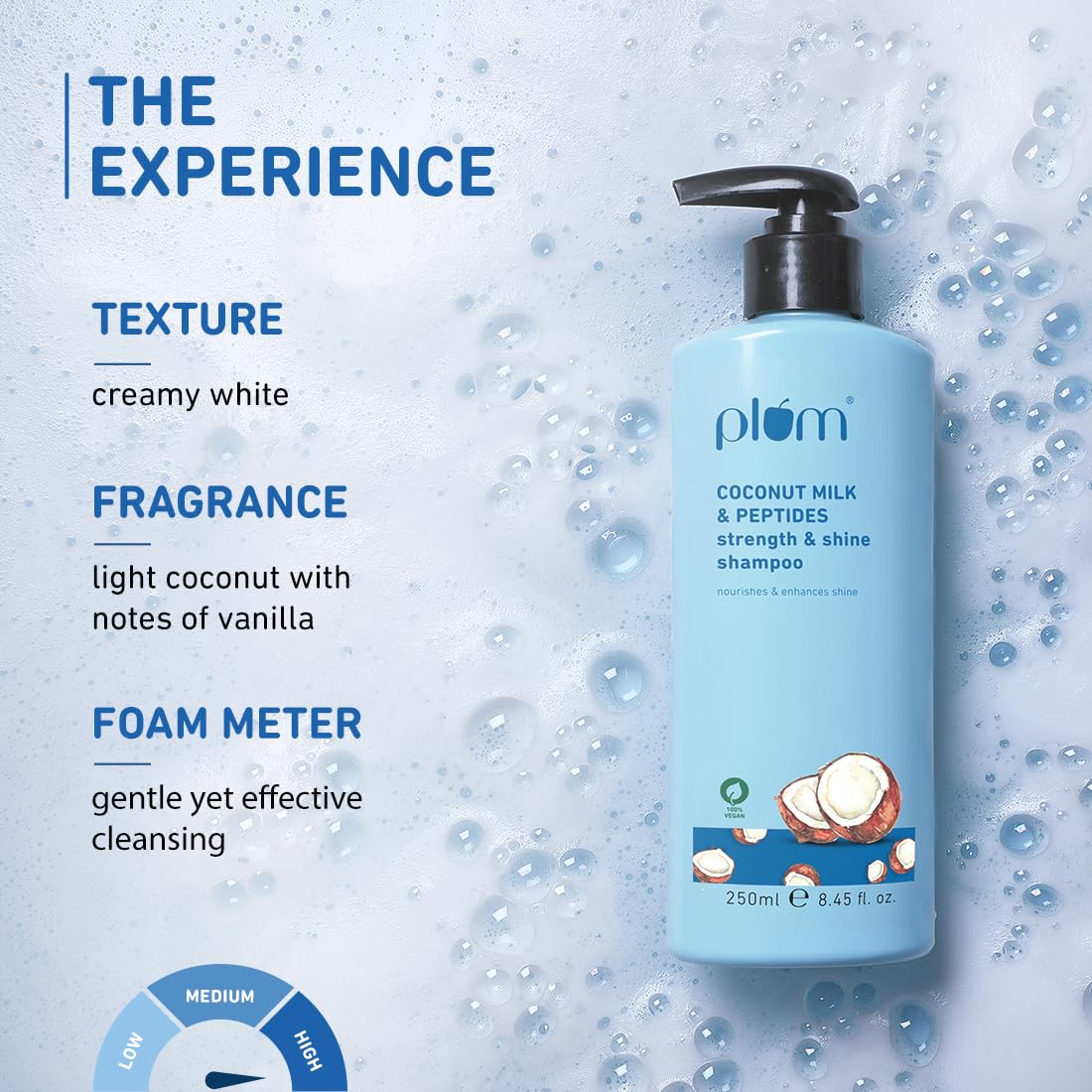 Picture of Plum Coconut Shampoo for Dull Hair with Coconut Milk and Peptides for Strong & Shiny Hair I 22x shine I Soft, silky hair I Shampoo for Women and Men | 250ml