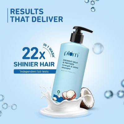 Picture of Plum Coconut Shampoo for Dull Hair with Coconut Milk and Peptides for Strong & Shiny Hair I 22x shine I Soft, silky hair I Shampoo for Women and Men | 250ml