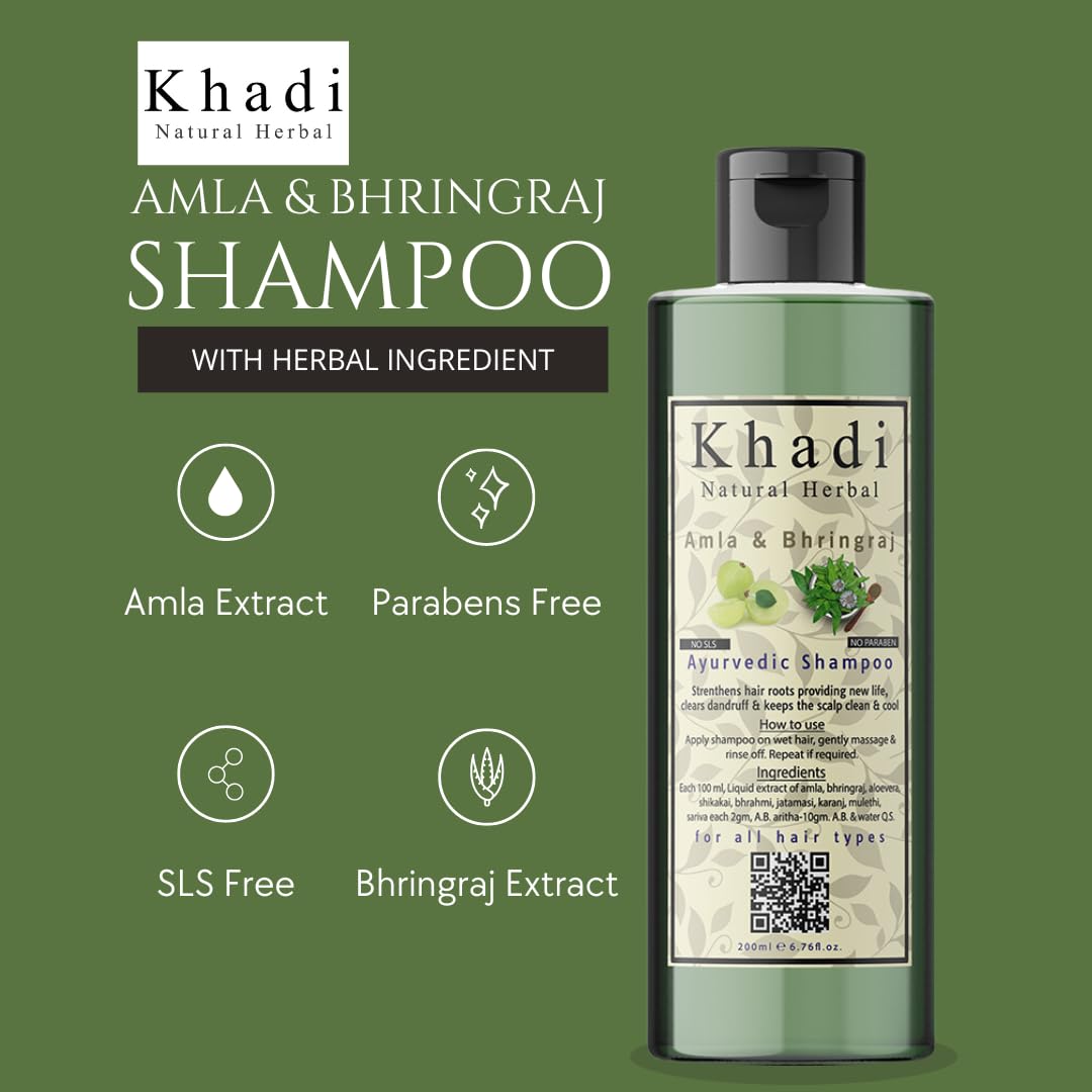 Picture of Khadi Natural Herbal Amla And Bhringraj Shampoo/Cleanser | SlS And Parben Free For Men Women (Pack Of 200ml)