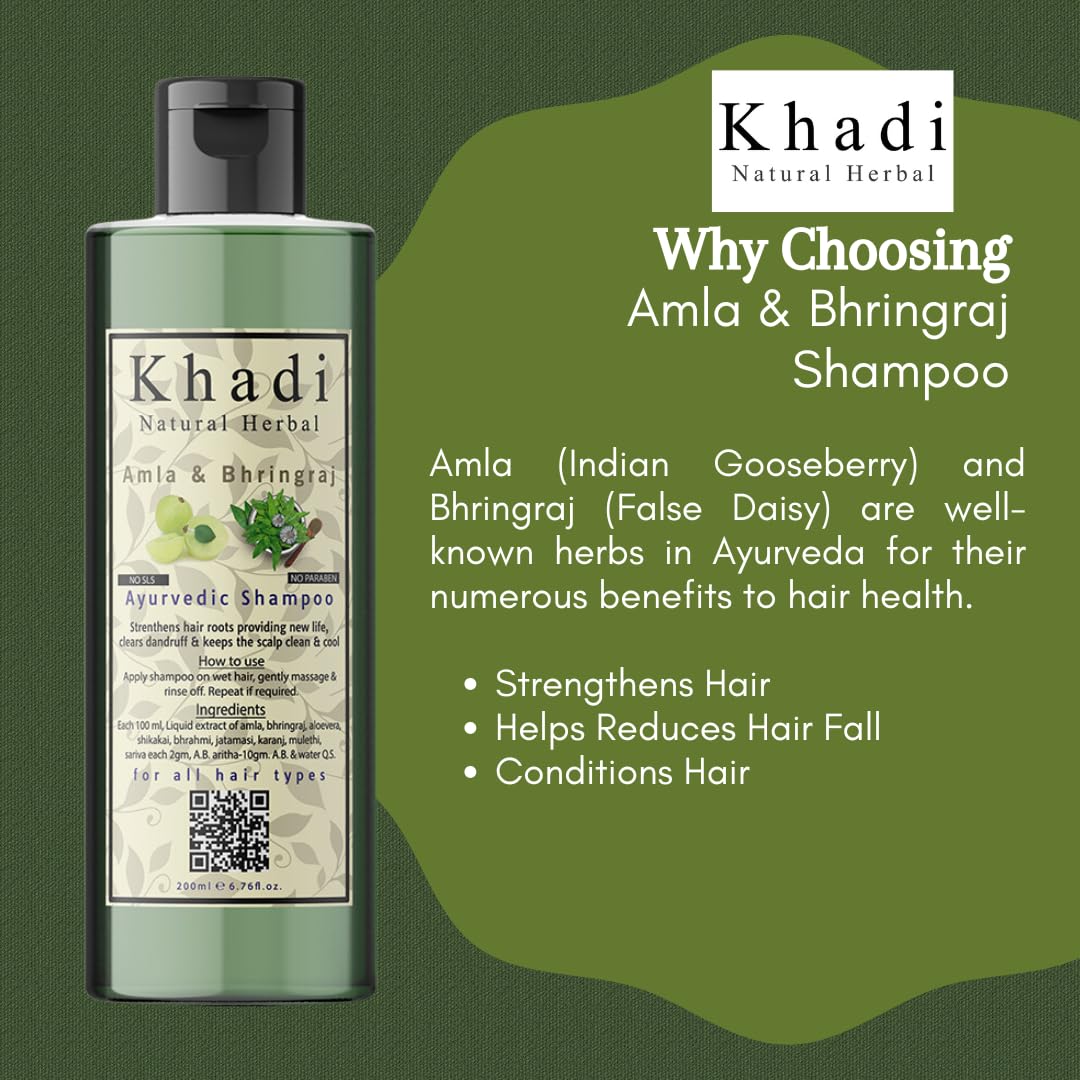 Picture of Khadi Natural Herbal Amla And Bhringraj Shampoo/Cleanser | SlS And Parben Free For Men Women (Pack Of 200ml)