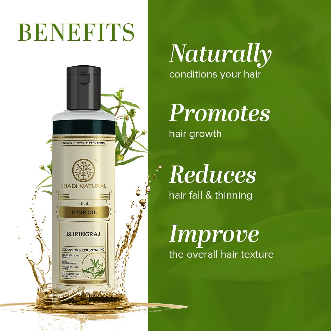 Picture of Khadi Natural Bhringraj Hair Oil For Controlling Hair Fall, Nourishing Oil For Healthy Hair Growth, Paraben & Silicone-Free Suitable For All Hair Types, 210ml