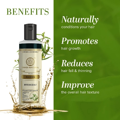 Picture of Khadi Natural Bhringraj Hair Oil For Controlling Hair Fall, Nourishing Oil For Healthy Hair Growth, Paraben & Silicone-Free Suitable For All Hair Types, 210ml