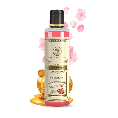 Picture of Khadi Natural Rose & Honey Body Wash| Cleaner and glowing skin| Fragrance of rose and honey|SLS & Paraben Free| Suitable for all skin types| 210ml