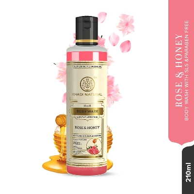 Picture of Khadi Natural Rose & Honey Body Wash| Cleaner and glowing skin| Fragrance of rose and honey|SLS & Paraben Free| Suitable for all skin types| 210ml