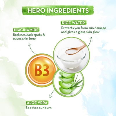 Picture of Mamaearth Rice Water Dewy Sunscreen with Rice Water & Niacinamide 50 g | Gives SPF50 & PA++++ Protection | For Glass Skin Glow | Evens Skin Tone | UVA & UVB Protection | No White Cast | All Skin Types