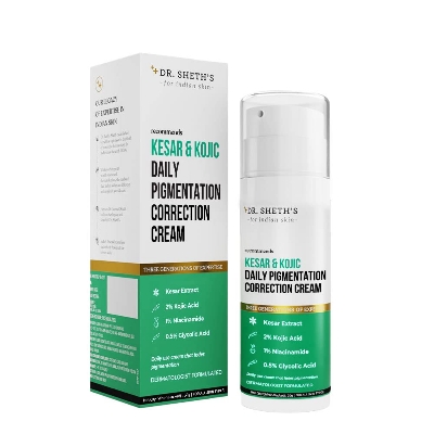 Picture of Dr. Sheth's Kesar&2% Kojic Acid Daily Pigmentation Correction Face Cream|Lightweight&Non-Greasy|With 1% Niacinamide&0.5% Glycolic Acid|Removes Tan&Depigments Skin|Suits All Skin Types|Men&Women|30G