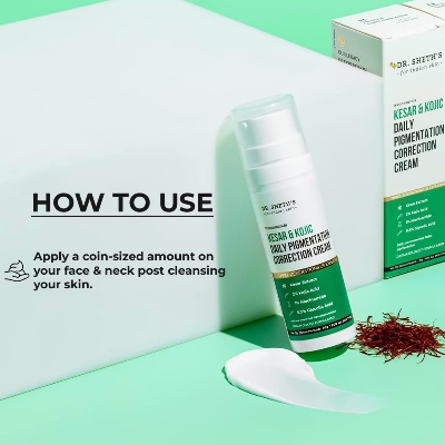 Picture of Dr. Sheth's Kesar&2% Kojic Acid Daily Pigmentation Correction Face Cream|Lightweight&Non-Greasy|With 1% Niacinamide&0.5% Glycolic Acid|Removes Tan&Depigments Skin|Suits All Skin Types|Men&Women|30G